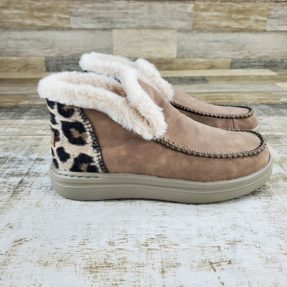 Hey Dude Womens Denny Grip Womens Ankle Boots Sz 10 Tan Brown Suede Faux-Fur